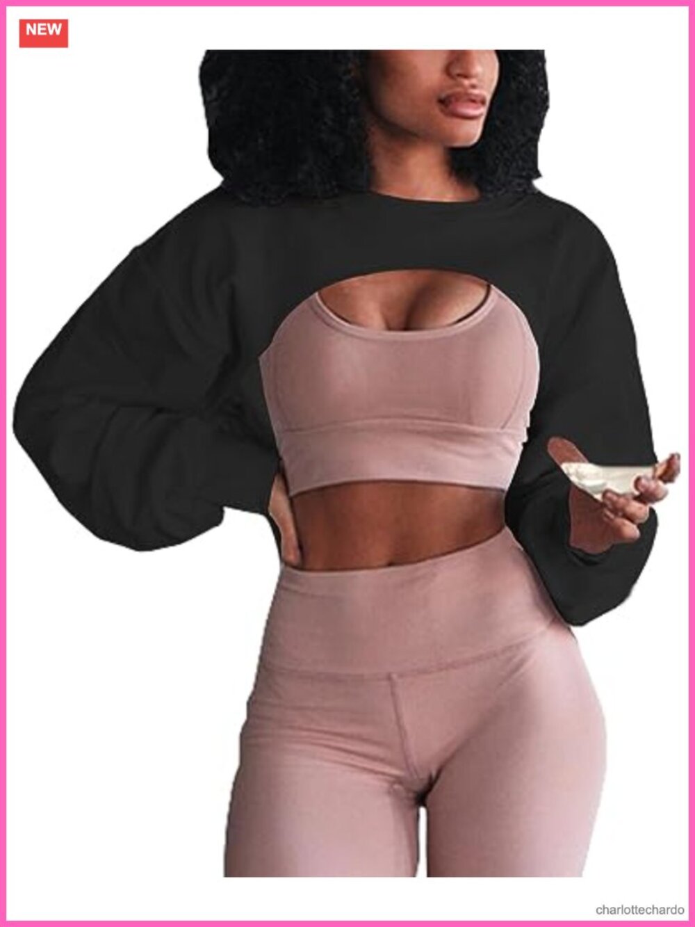 Women's Cropped Crewneck Sweatshirt Loose Fit Long Sleeve Workout Casual